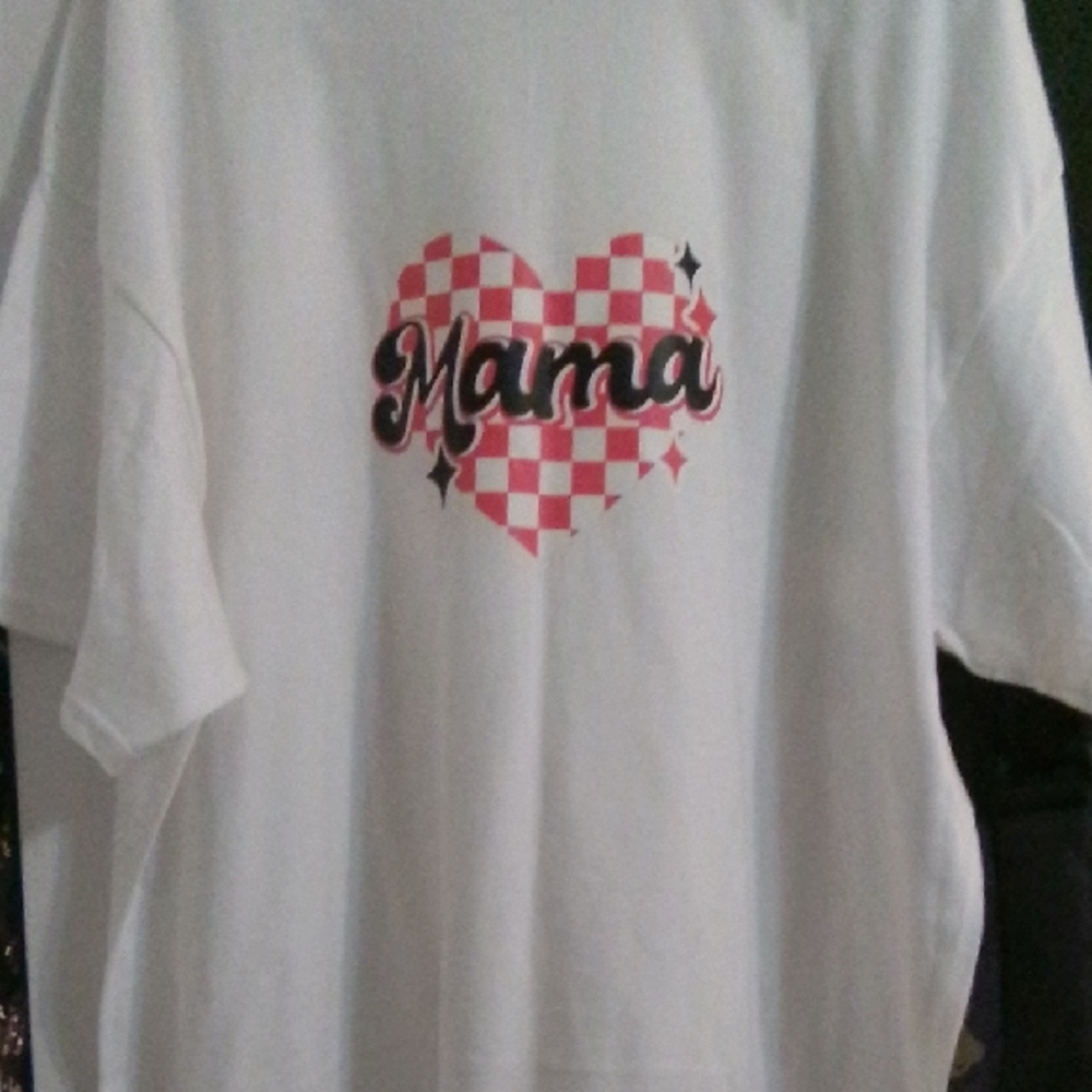 Kids' White Tee with Pink Checkered Heart